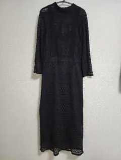 総レース ロングワンピース ブラック