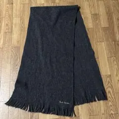 ポールスミスPaulSmithダークグレー ニットマフラー フリンジ付き男女兼用