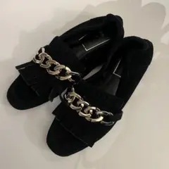 ブラック スエード ローファー チェーン付き