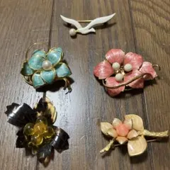 ヴィンテージ花デザインブローチ5点セット