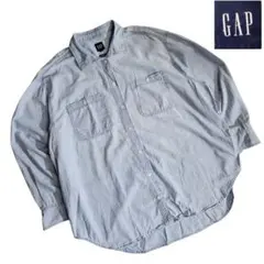 GAP オーバーサイズ・シャンブレー長袖シャツ・アイスブルー・両胸ポケット893