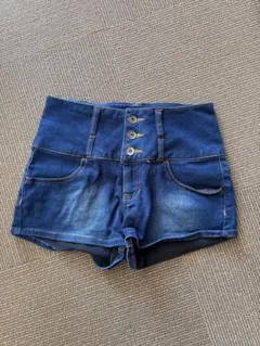 ハイウエストデニムショートパンツ ダークブルー