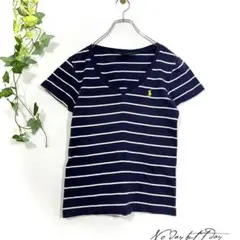 ラルフローレンスポーツ ポロシャツ 半袖 紺 白 ボーダー Vネック Lサイズ