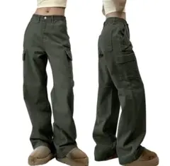 カーゴパンツ オリーブグリーン ストレートフィット