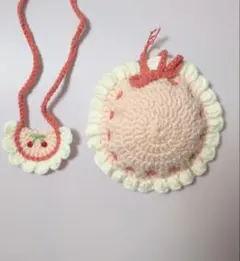 ぬい用　被り物　帽子　スタイ　ピンク　かぎ針 編み物 ハンドメイド　ぬい服