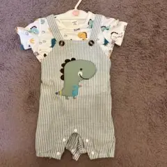 恐竜デザイン ストライプロンパース 6-9Mサイズ