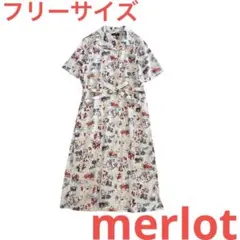 メルロー 半袖シャツワンピース 総柄　ウエストリボン フリーサイズのサムネイル