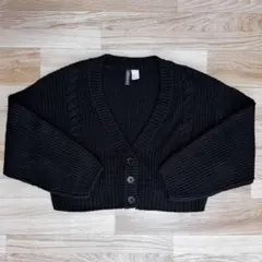 ブラックケーブルニットカーディガン　H&M ショート丈　長袖　黒　M