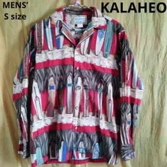 古着 長袖アロハシャツ Made in Hawaii サーフボード柄 メンズ S