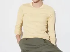 【春カラー】UNIQLO ソフトリブクルーネックT イエロー　黄色　M