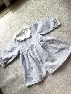 プティマイン POLO ストライプ シャツワンピース ブルー　90cm 春服
