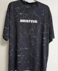 美品 BRIEFING マーブル ネイビー モックネック ロゴ 冷感 ストレッチ