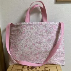 SALE ハンドメイド　お花とリボン　ショルダー紐付き絵本袋