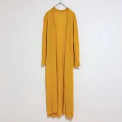 ミラオーウェン　ロングカーディガン　七分袖　イエロー　リボン　薄手　羽織り　春秋