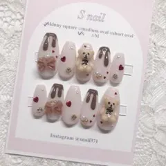 ネイルチップ ピンク チョコ くま リボン バレンタイン