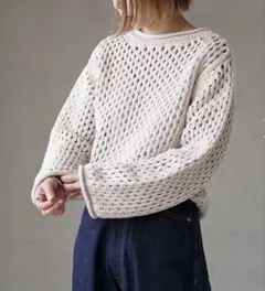 バトナー シルクリネン混 スカシボートネックニット アイボリー サイズ1のサムネイル