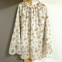 【美品】LOWRYS FARM＊花柄ロングスカート／フリーサイズ／ホワイト×ブル