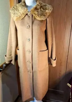 index ロングコート　キャメル コート　ファー付きコート