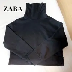 【ZARA／ザラ】タートルネック 長袖 シンプル 無地 トレーナー〈ブラック〉