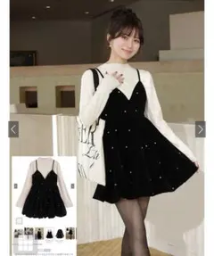 GRL ビジューベロアキャミソールミニワンピース×ボトルネックトップス