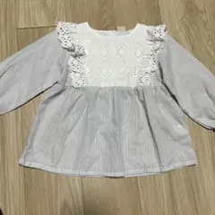 【新品未使用】プティマインストライプ フリル付き長袖シャツ 110cm