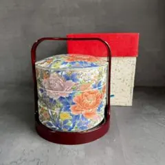 三段重 重箱 和柄 花柄 持ち手付き 陶器 お重箱 弁当箱 おせち 0503