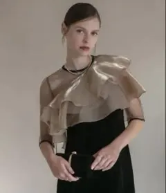 【美品】Leja アシンメトリーティアードフリル3WAYベロアドレス／S