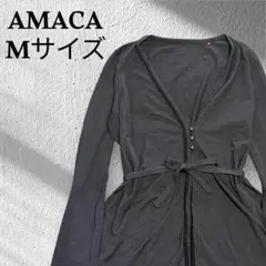 AMACA アマカ ウール100% カーディガン リボン 38 M 黒 三陽商会のサムネイル