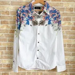 美品　DOWBL ダブル 花柄　長袖シャツ ホワイト 46のサムネイル