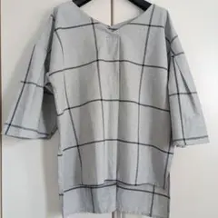 グレー チェック柄 五分袖チュニック 美品