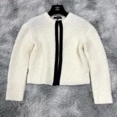 美品　アンタイトル　モヘア混　カーディガン　ツイード調ニット　ふわふわ　黒ライン