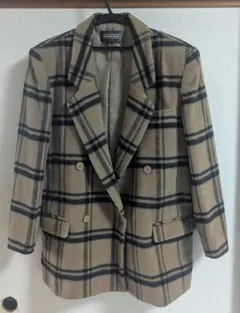 ウール混紡 チェック柄 ダブルブレストジャケット