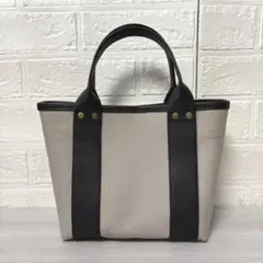 帆布トートバッグ　ハンドメイド　アイスグレー×フェイクレザーブラック【S】