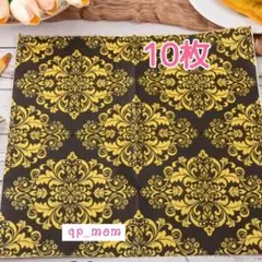 人気 デコパージュ用 ペーパーナプキン 黒地 イエロー オリエンタル柄