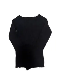 GRL ブラック リブ編み 五分袖ニット