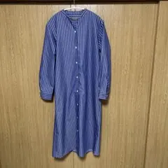 ユナイテッドアローズ 青と白のストライプ ロングシャツワンピース
