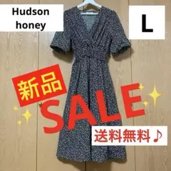 ✨新品✨【Hudson honey】半袖ロングワンピース♪黒・ドット柄／L✨