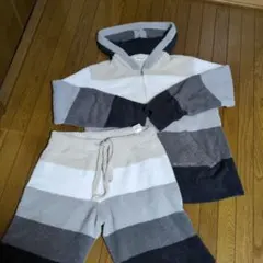 ジェラートピケオム　 ルームウェア　セットアップ　Mサイズ　グレーボーダー