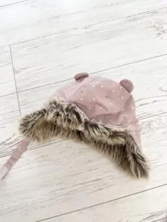 H&M ピンク ハート模様 耳付きベビー帽子