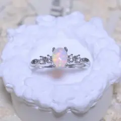 ✨*️様 【極上の遊色】天然エチオピアオパール リング フリーサイズ CZダイヤ