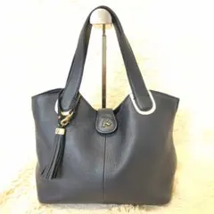 【極美品】キタムラ・シボ革・ネイビー・バイカラー・トートバッグのサムネイル