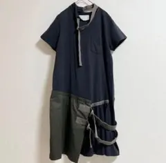 sacai　ワンピース　ドッキング　レイヤード　ベルト　コットン　ネイビー　M