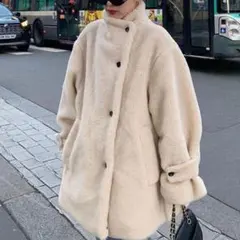 CANIE　ハイネックフェイクアルパカミドルコート　大きめ　Aライン　ボア