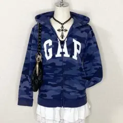 y2k GAP フルジップ パーカー 迷彩 平成ギャル 裏起毛 ネイビー