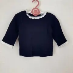 プティマイン ネイビー トップス 90 ロンT リブ　カットソー　ベビー　紺　襟