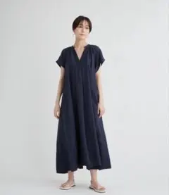 emmi リネン混フレアワンピース　 ネイビー　0
