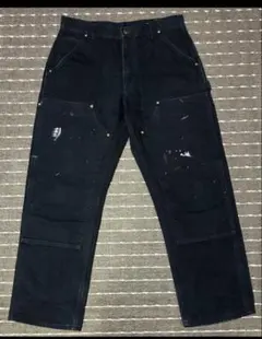 ペンキ飛び carhartt ダブルニーペインターパンツ アメリカ製 ブラック