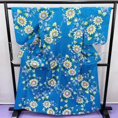 Y★3128★ 浴衣 夏着物 ゆかた 暗め水色 花柄