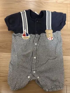 Coittoli ネイビー チェックロンパースくま