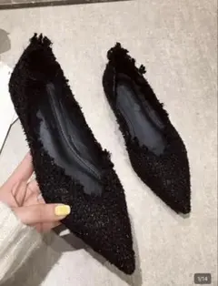 SHEIN フリンジデザイン ブラック フラットシューズ